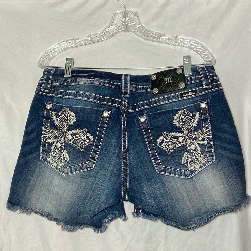 Miss Me Blue Jean Shorts with Embellished Pockets
